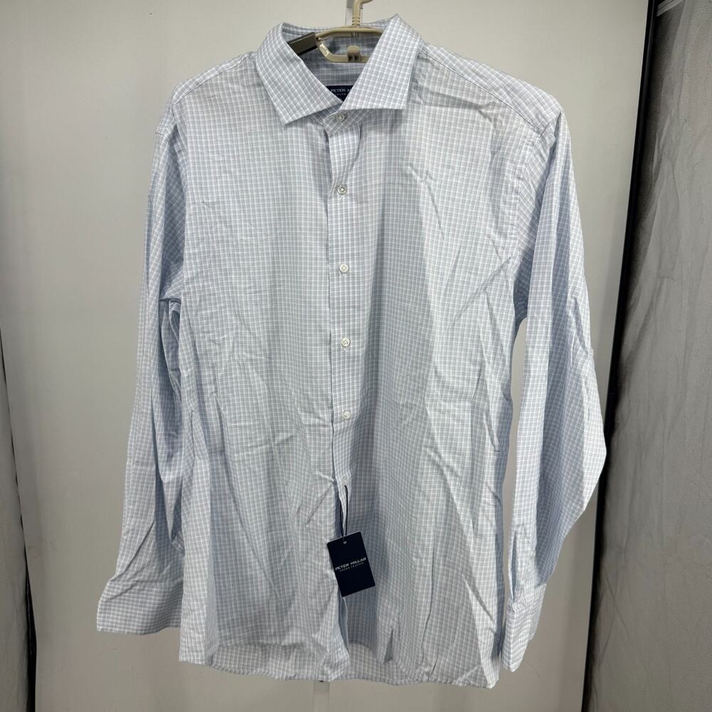 Peter Millar Crown Crafted Torino Cotton Sport Shirt Mens XL Blue Plaid Preppy